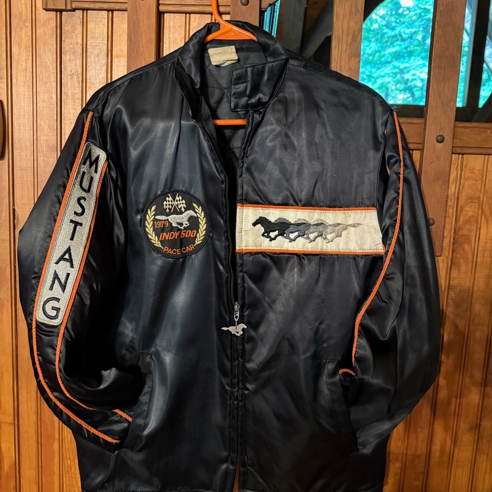 Mustang Black Racing Satin Jacket with Orange Trim